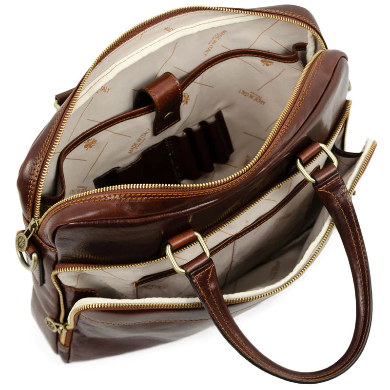 Bruine Leren Briefcase Laptoptas - ORLANDO