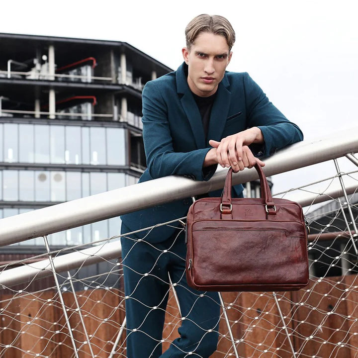 Bruine Leren Briefcase Laptoptas - ORLANDO