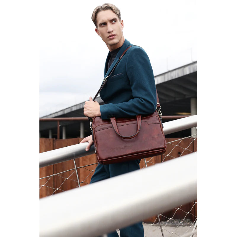 Bruine Leren Briefcase Laptoptas - ORLANDO